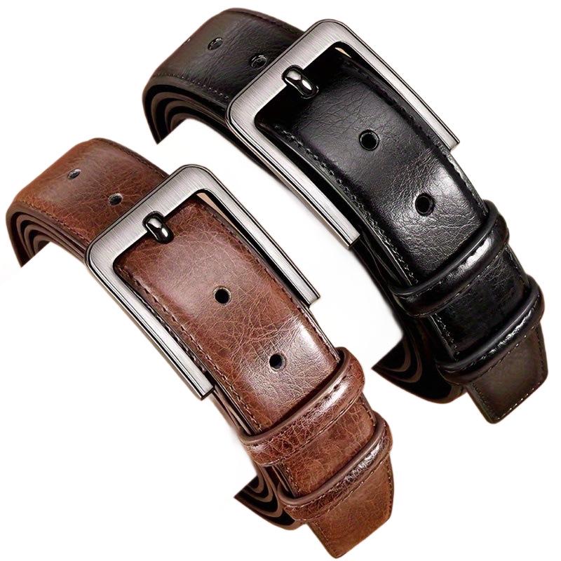 2026 Men's Retro Genuine Leather Belt, Pin Buckle Style, Versatile for Jeans, High-End Feel, Available in Brown and Black.