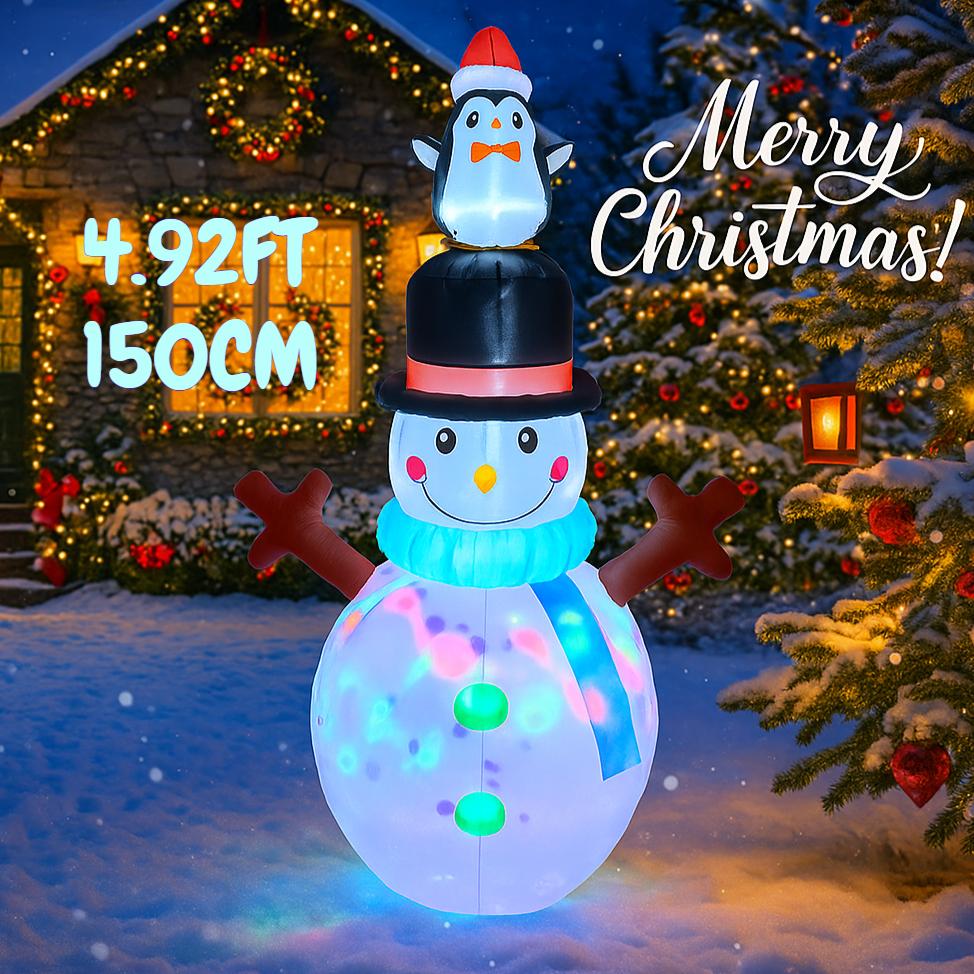 4.92FT Inflatable Toy Snowman Penguins Xmas Decoration for Yard LED Lights Christmas Supplies Home Decor Ornaments Holiday Gifts