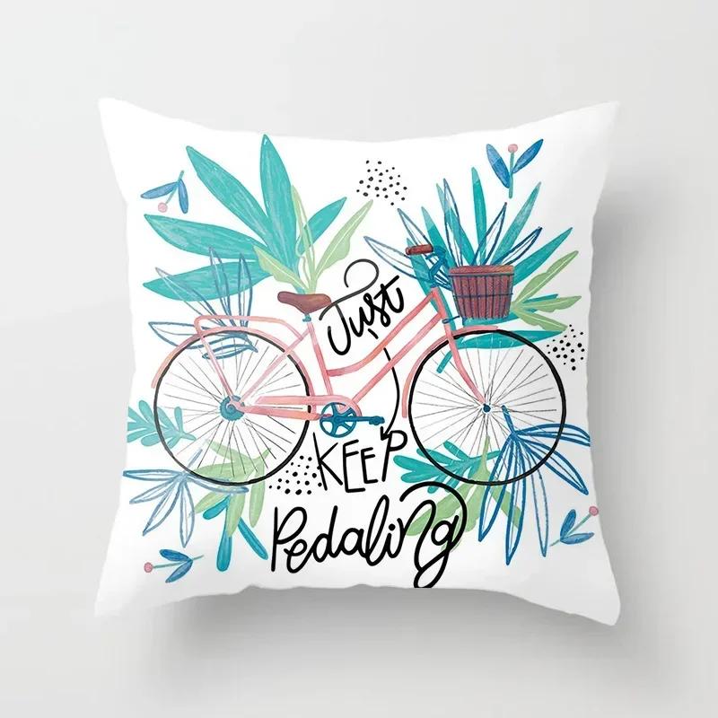 45X45Cm Home Decor Cushion Cover For Living Room Bedroom Decorative Polyester Pillowcases Flowers Bike Printed Pillow Cover