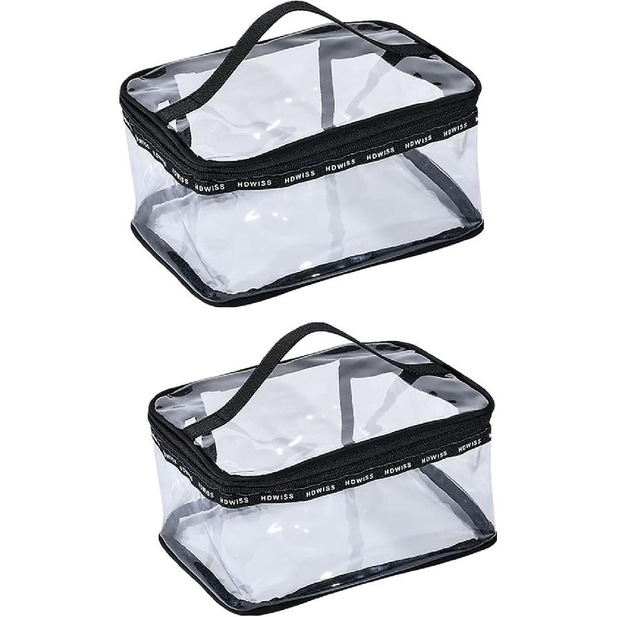 2 Pack Clear Makeup Bag Travel Storage Bag Portable Transparent Zipper Bathroom Waterproof Toiletry Bag With Handle(1large 1medium)