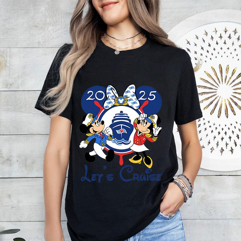 

2025 Disney Cartoon Captain Mickey Printed Women s T-Shirt Summer Fashion Cotton Short Sleeve Casual Couple Street Top Fashion 4XL
