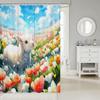 Cartoon Sheep Bath Curtain Cute Farm Animal Shower for Kids Boys Girls,Pink White Flower Floral Bathroom Curtain Botanical