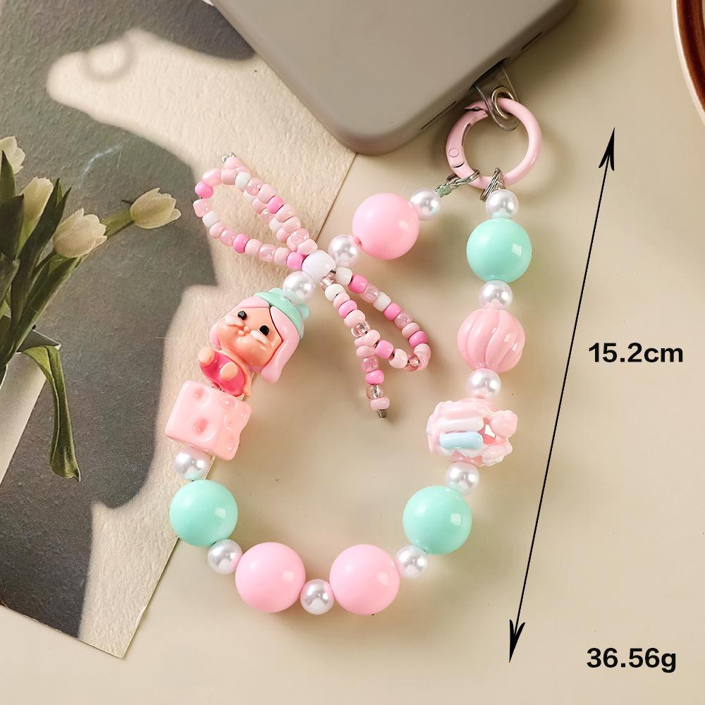 Dopamine Cute Beaded Doll Mobile Phone Chain Bag Pendant Jewelry Gift Anti-lost Hand Carry Keychain
