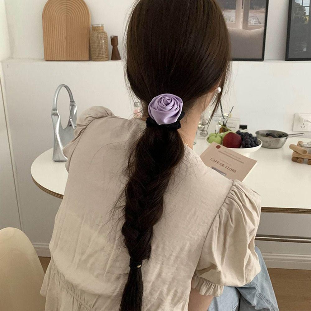 Flower Rose Hair Rope Korean Style Elastic Hair Band Cute Silk Satin Hair Rope Girl