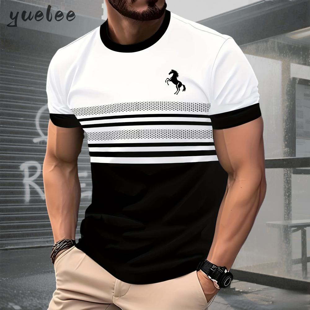 Men's T-shirt Summer Fashion Short Sleeved Top Stripe Printed Style Men's Clothing T-shirt Simple Men's Clothing