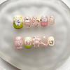 Unhas Postiças Pintadas à Mão Quadradas Curtas Design Olho de Gato Estilo Kawaii Fofo Pontas de Unha Usáveis Mulheres