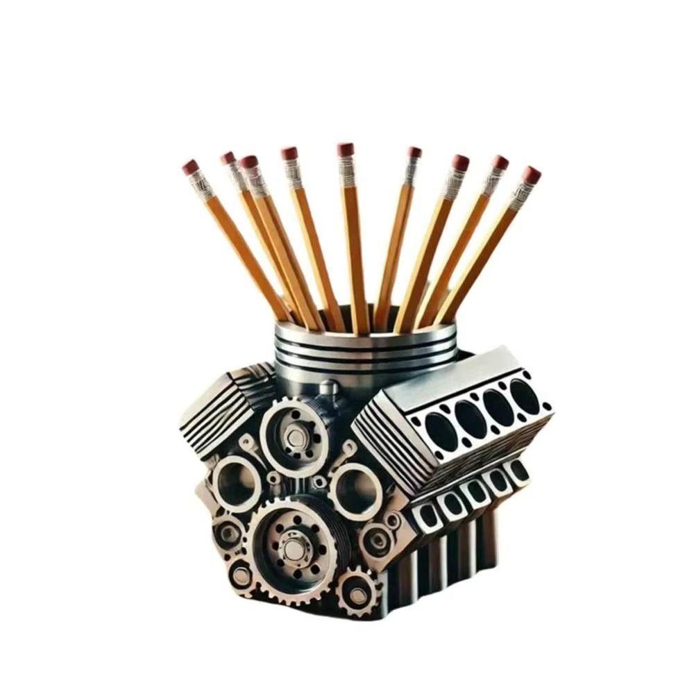 V6/V8 Engine Shaped Engine Block Pen Holder Ornaments Desktop Decor Creative Desk Organizer Office