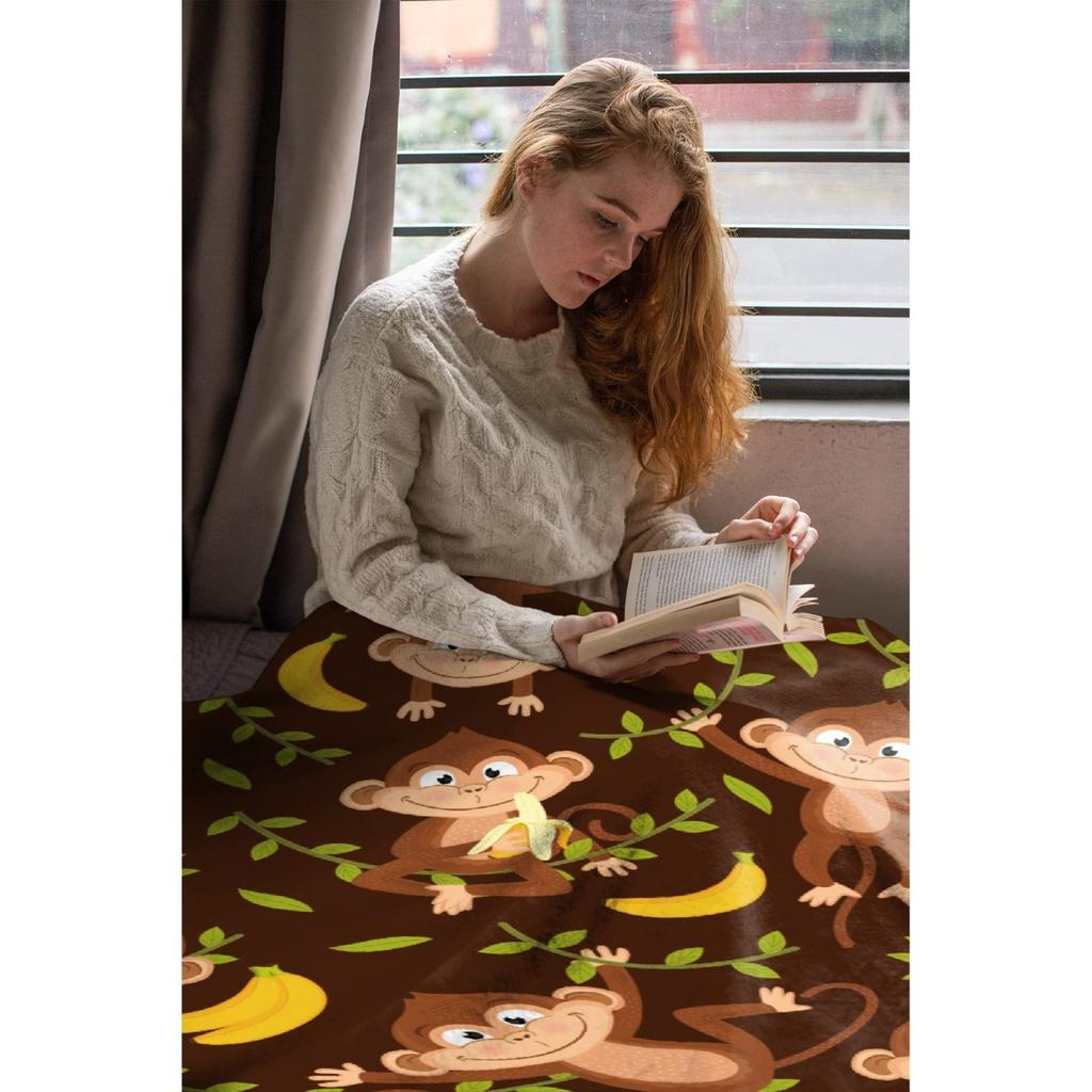 Cute Monkey Pattern digital-printed polyester Bedroom velvet flannel soft sofa cover blanket Fleece soft cover blankets for beds