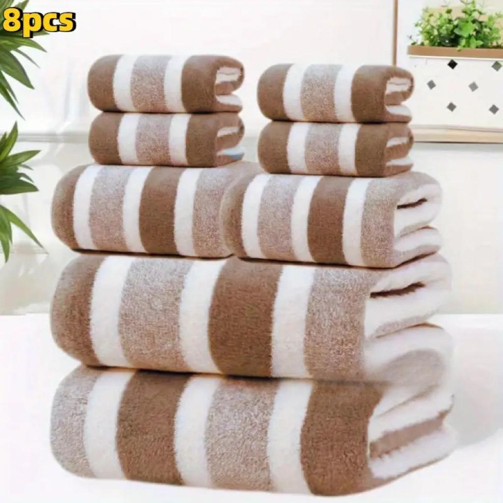 

Набор из 8 шт., Без выпадения ворса, Супер водопоглощение, Супер мягкий стандарт пятизвездочного отеля Двухцветная полосатая интервальная комбинация банных полотенец 8pcs коричневый