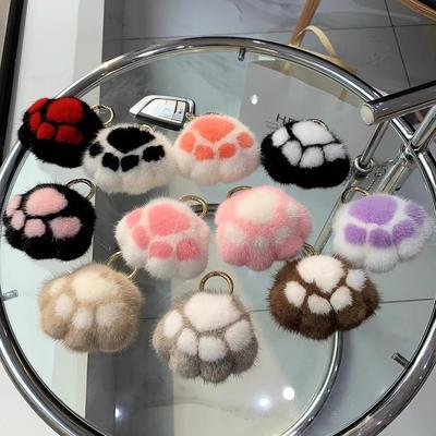 Cat Claw Plush Pendant Simulation Rex Rabbit Hair Cat Claw Bag Pendant Creative Car Keychain Couple School Bag Pendant Doll