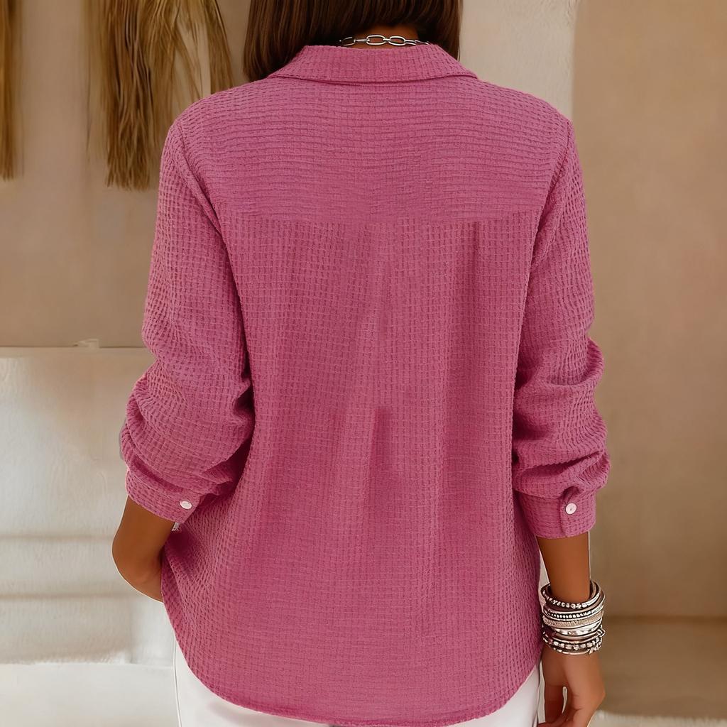 Damenmode Einfarbig Kragen Langarm Knopf Lässiges Hemd Top