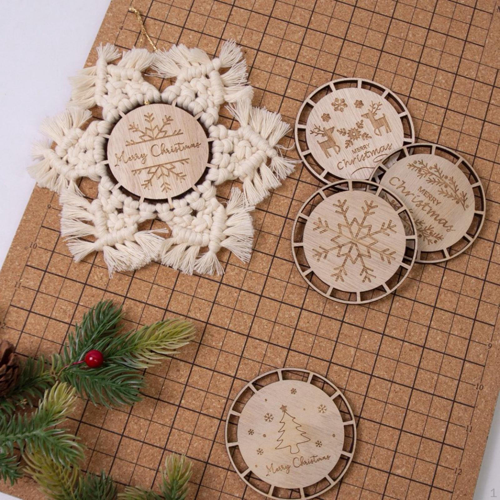 

6 шт. Рождественские украшения в технике макраме, подвески, деревянные диски, самодельные подвески для Set F