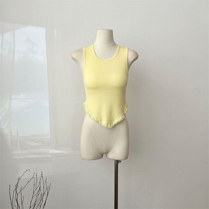 Sexy Pure Tassel Suspender Vest for Women with Chest Pads Inside Spring and Summer New Solid Color Slim Sleeveless Top