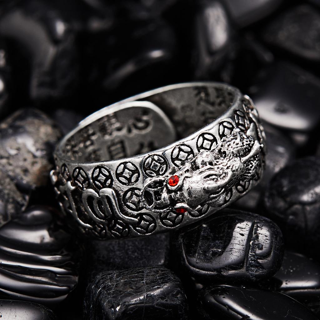 S/Set Chinese Feng Shui Brass Pixiu Rings For Men Amulet Vintage Copper Coin Adjustable Unisex Ring Bring Wealth Luck Jewelry