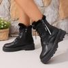 Autumn Winter Short Plush Ankle Boots Women Fashion Zipper Black Pu Leather Motorcycle Boots Woman Lace Up Platform Botas Mujer