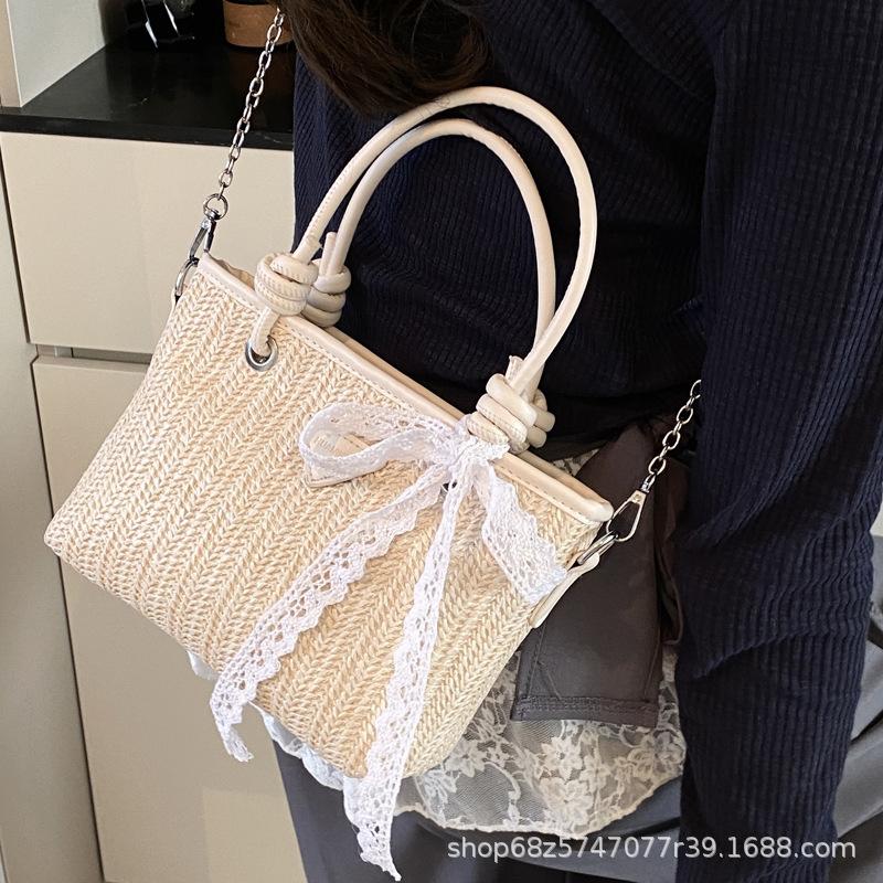 Foreign straw bag women's new high-end texture woven large capacity commuter shopping bag tote beach bag