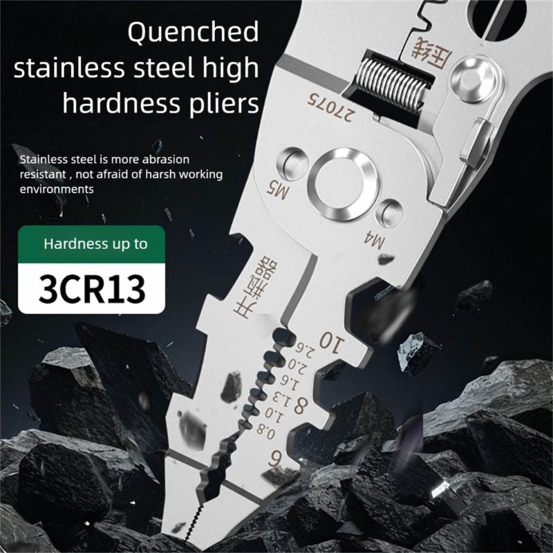 Foldable Wire Stripper Crimping Pliers Tool Multi Function Design For Electrician Work With Compact Steel Construction