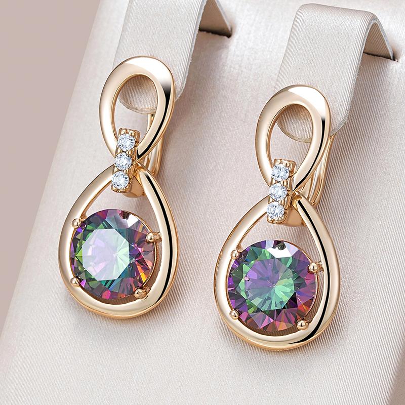 Unusual Big Water Drop Colorful Natural Zircon Drop Earrings For Women Trendy Rose Gold Color Daily Fine Jewelry Gift