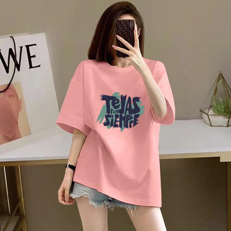 % pure cotton short-sleeved T-shirt for women, the new summer loose printing half-sleeved high-end thin explosive top