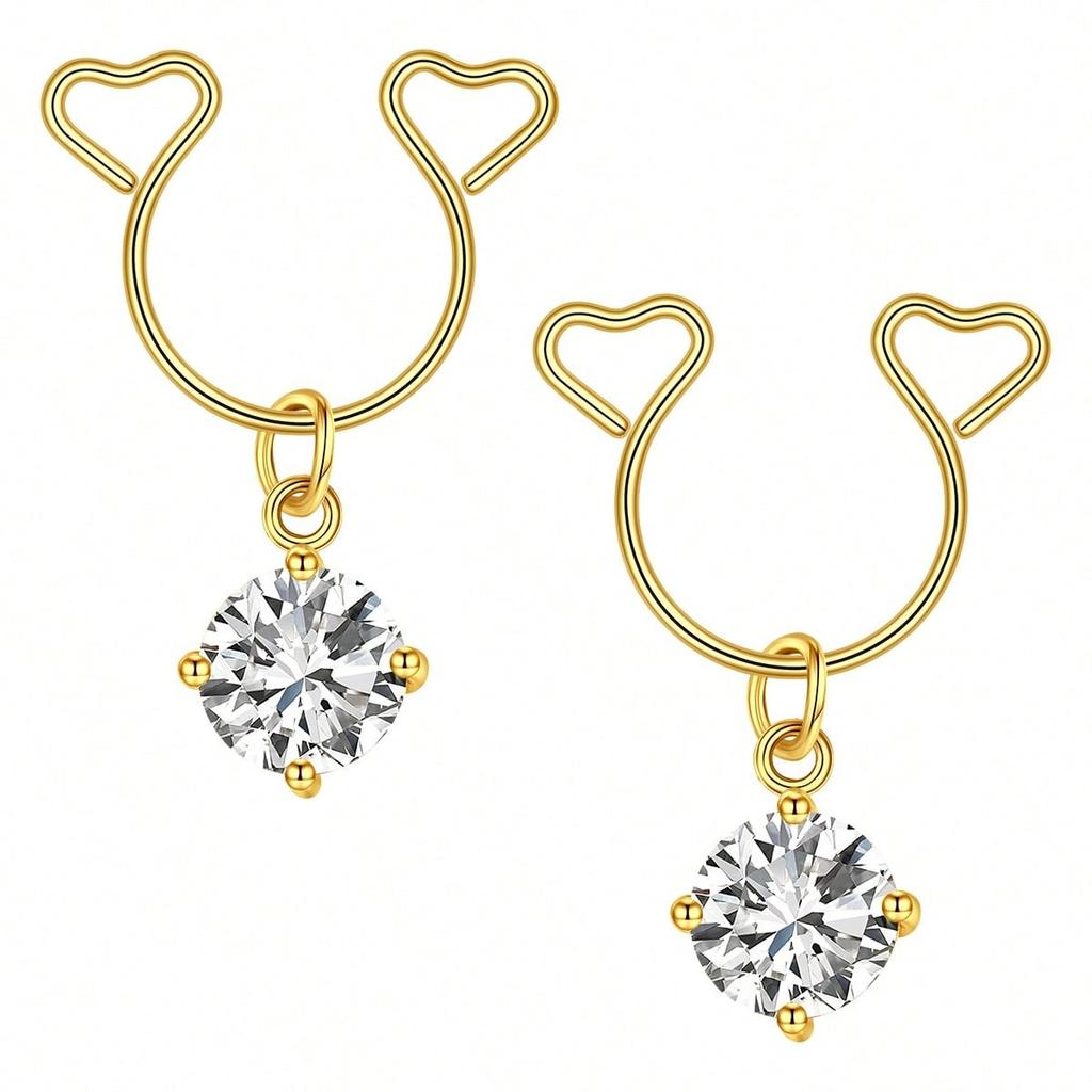 2 Pezzi Anello Finto Capezzolo a Forma di Cuore con Pendente Acciaio Inossidabile Anelli per Capezzoli Senza Perforazione Clip On Anelli per Capezzoli Piercing Finto per il Corpo