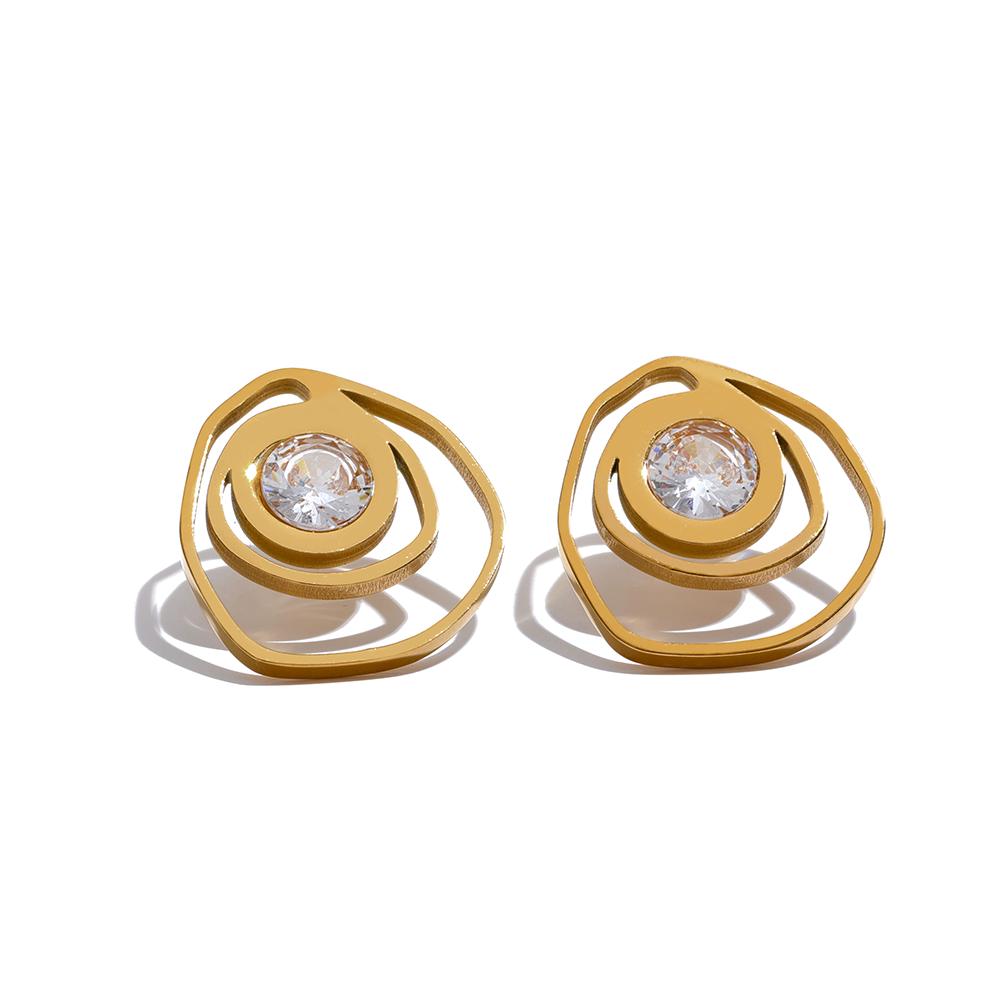 

Yhpup New Stainless Steel Geometric Round Irregular Stud Earrings Fashion Cubic Zirconia Metal Temperament Jewelry for Women
