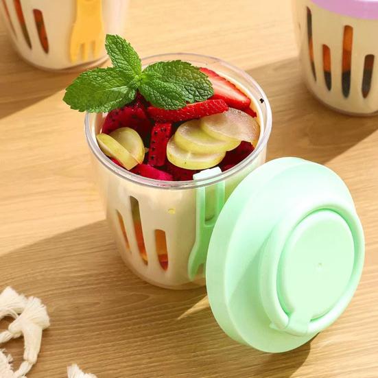 Portable Salad Cup with Fork Double-Layer Salad Bowl for Efficient Drainage Yogurt