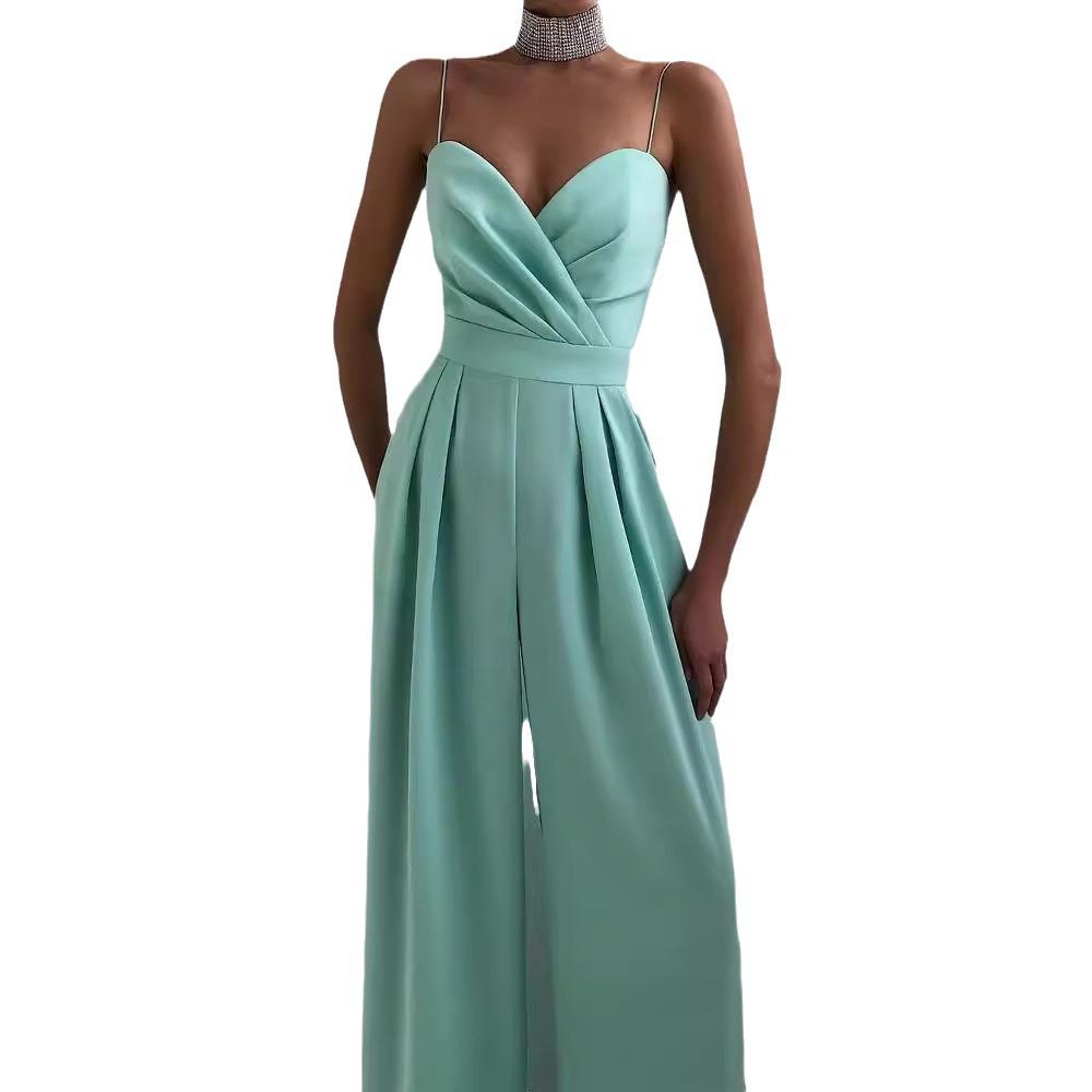 European & American Spaghetti Strap Waist-Cinching Straight Leg Floor-Length Minimalist Jumpsuit for Spring/Summer – Style GY2105