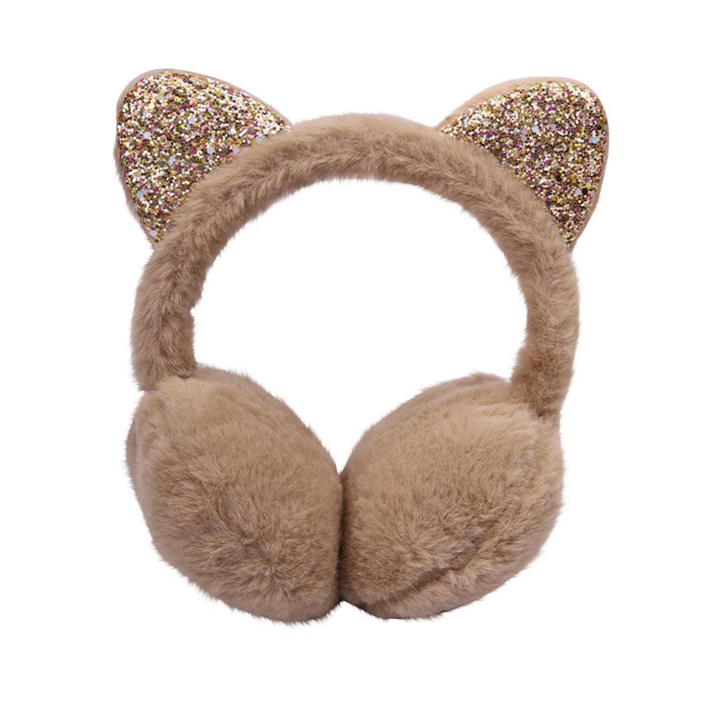 Winter Plush Ear Muffs with Glitter Cat Ears Soft Warm Ear Covers Adjustable Headband for Outdoor Use