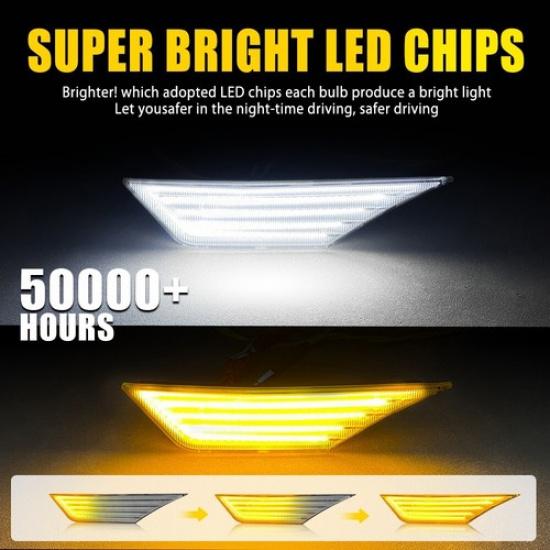 Clear Switchback Sequential Signal LED Side Marker Lights For 16-21 Honda Civic