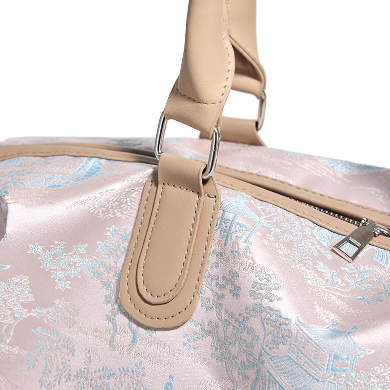 Short Distance Large Capacity Luggage Bag Women's Retro Print Travel Bag with Dry Wet Separation