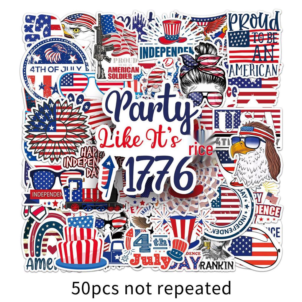 50 Sheets of American Independence Day Creative Waterproof Journal Stickers