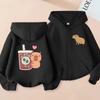 Cute Capybara Graphic Zip Hoodie for Girls Kids Cartoon Animal Print Long Sleeve Hooded Jacket With Pocket Loose Daily Outfit