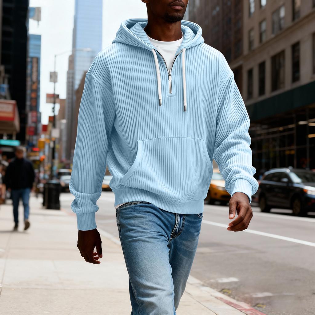 Men's Casual Solid Color Zipper Long Sleeve Hooded Sweatshirt, Everyday Zipper Casual Long Sleeve T-Shirt