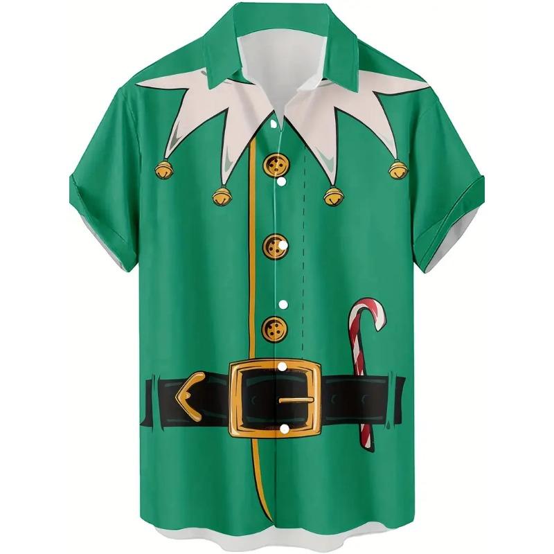Kerstman Surfen Hawaïaans Shirt Unisex Mode Cartoon Shirts Korte Mouw Blouse Kerst Feestelijke Vakantie Tops