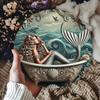 Waterproof Mermaid Metal Wall Art - Oceanic Bliss, Classic Style Round Decorative Sign for Indoor/Outdoor Home and Office Decor