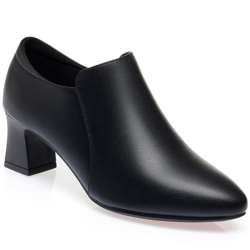 Moda Nowe Jesienne Damskie Mokasyny Miękka Skóra Szpiczasty Nosek Grube Obcasy Buty Wiosenne Głębokie Wycięcie Wygodne Solidne Robocze Pojedyncze Buty