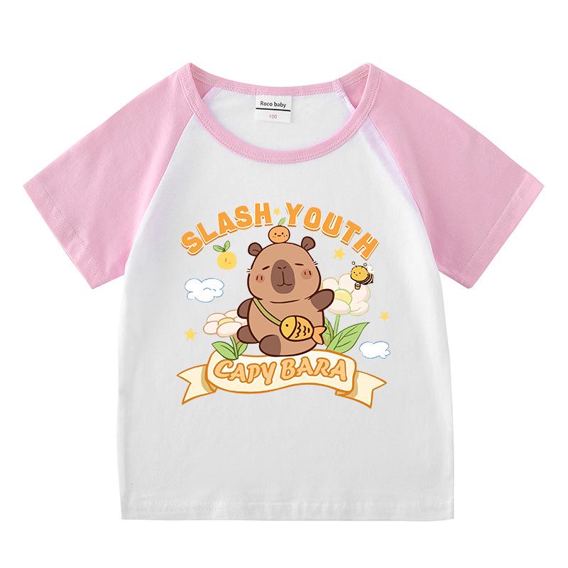Kids' Summer Color Block Two-Piece Set: Casual T-shirt & Shorts
