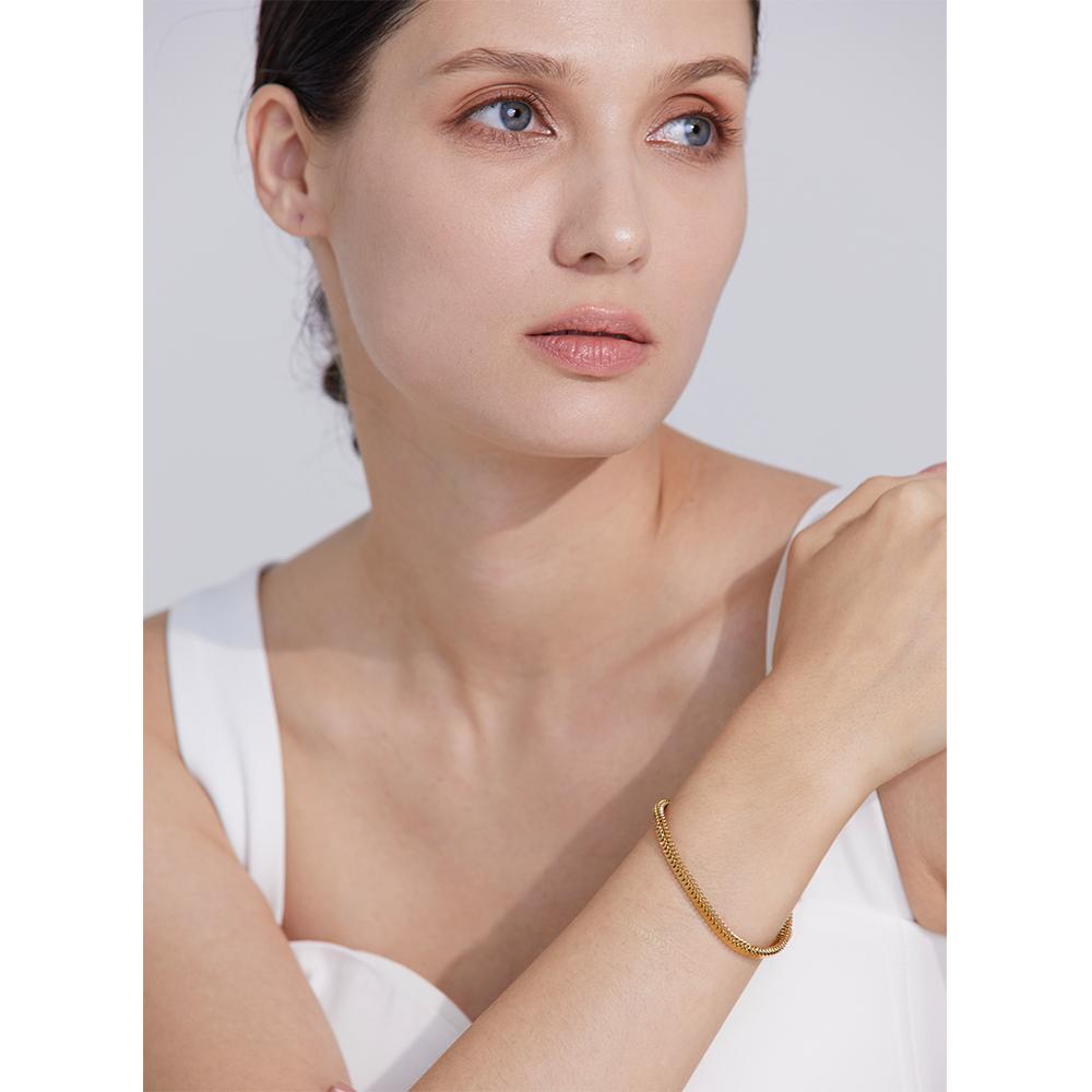 Yhpup 316L Stainless Steel Chain Necklace Bracelet Set Classic Statement Golden Waterproof Jewelry