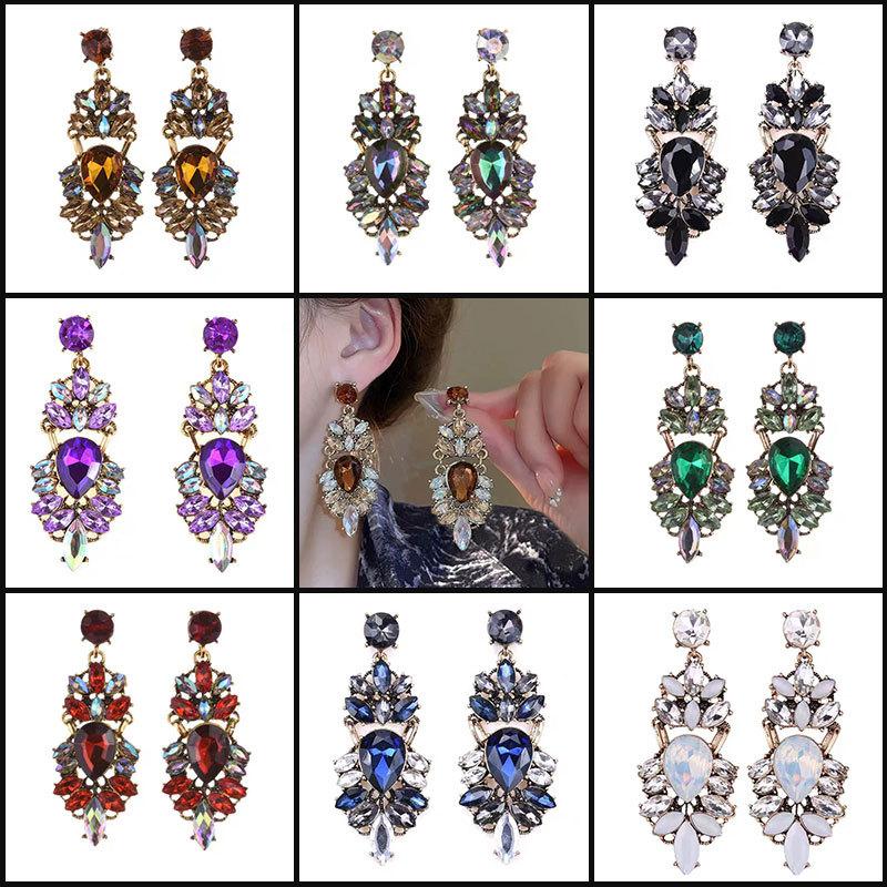 Super Flash Crystal Retro Ethnic Style Earrings, High-End Female Exaggerated Long Earrings, Ear Jewelry