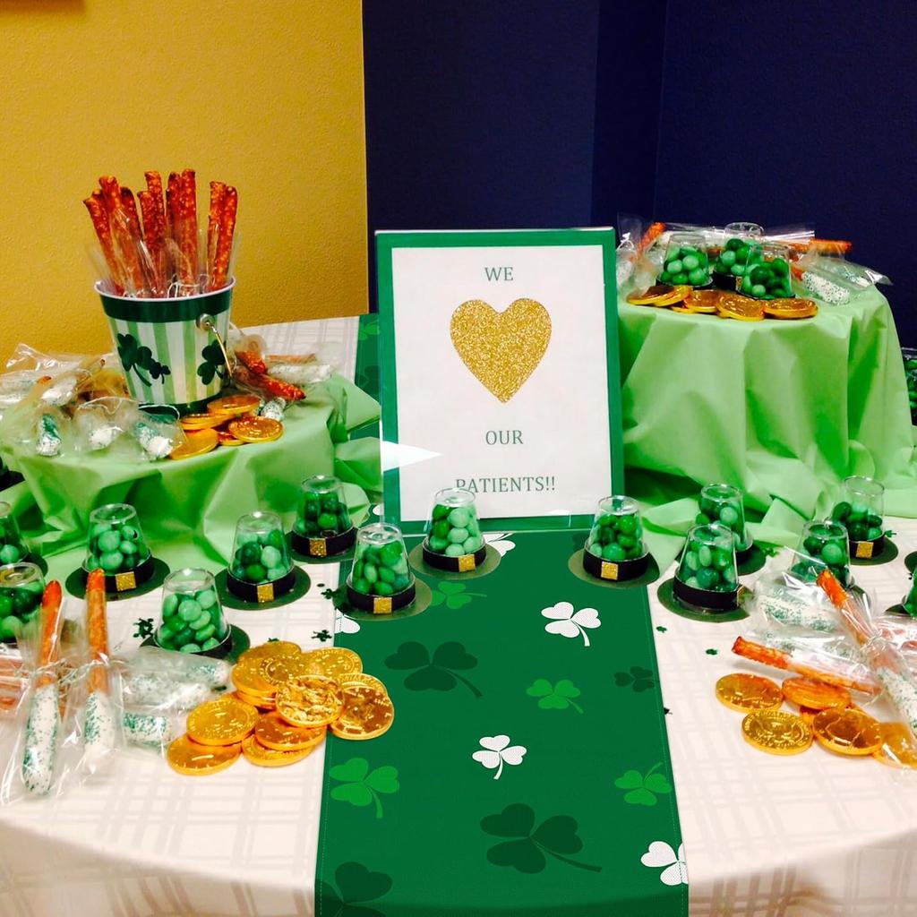 St. Patrick's Day Shamrock Table Runner 72 x 13 Inch, Green and White Clover Pattern Table Cover for Irish Holiday Celebration, Perfect for Home,