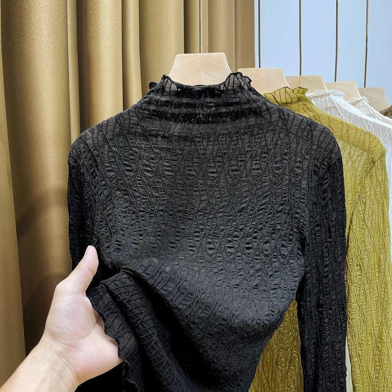 Autumn Women's Lace High Neck Sheer Fashion Shirt