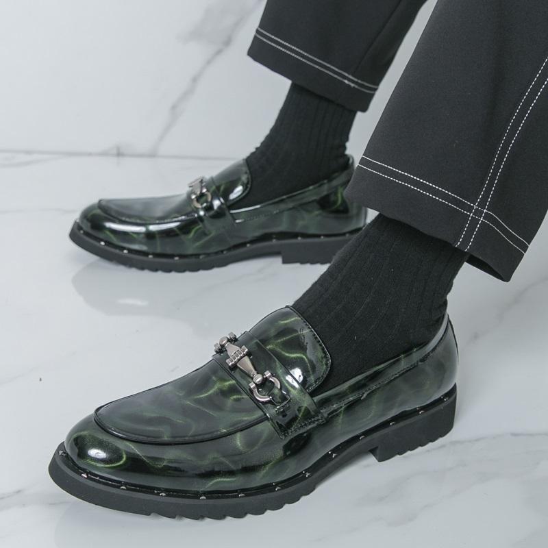 Fashion Designer New Thick-sole Loafers New Men's Green Brown Patent Leather Shoes Designer Formal Wedding Dress Homecoming Footwear