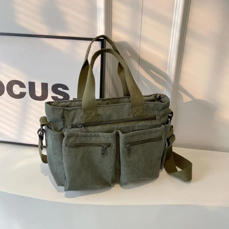 Female Large Capacity Corduroy Tote Bag New Korean Style Fashion Women Shoulder Crossbody Bag Worker Commuter Tote Handlebag