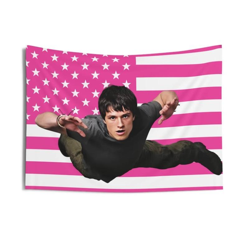 1pc Josh Hutcherson Meme Flying Tapestries Josh Hutcherson Pink Flag Josh Hutcherson Indoor Wall Tapestries 74x94cm(29x37in)