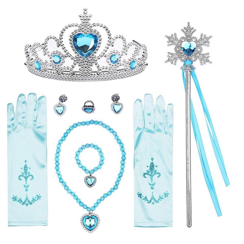 Dětská Frozen Elsa Princezna Plastová Korunka Kouzelná Hůlka Náhrdelník Náušnice Mašlička Rukavice Sada