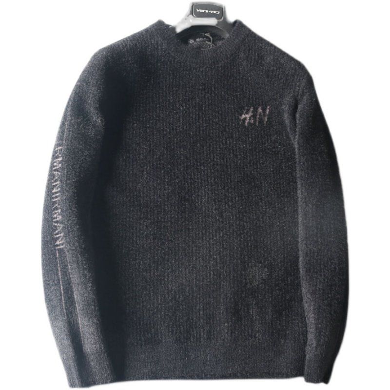 Export Surplus High-Quality Men's Sweater with Cut Tags, Embroidered Long-Sleeve Crew Neck, Winter Korean Style Loose Knitwear for Young Men