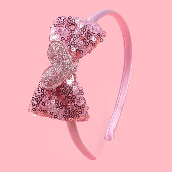Girl Headband Sparkling Sequins Hearts Bow Decor Lightweight Hair Hoop Seamless Arc Design Party Hair Accessory