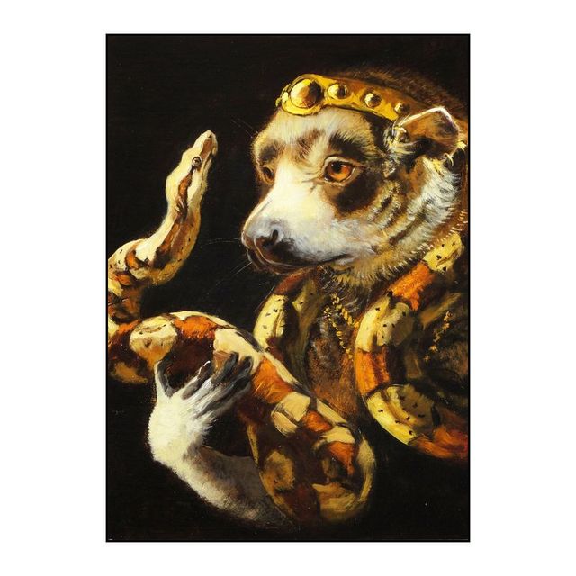 Hundeporträt, Haustierporträt, königliche Renaissance-Tiermalerei, lustiges Poster mit Katze und Hund