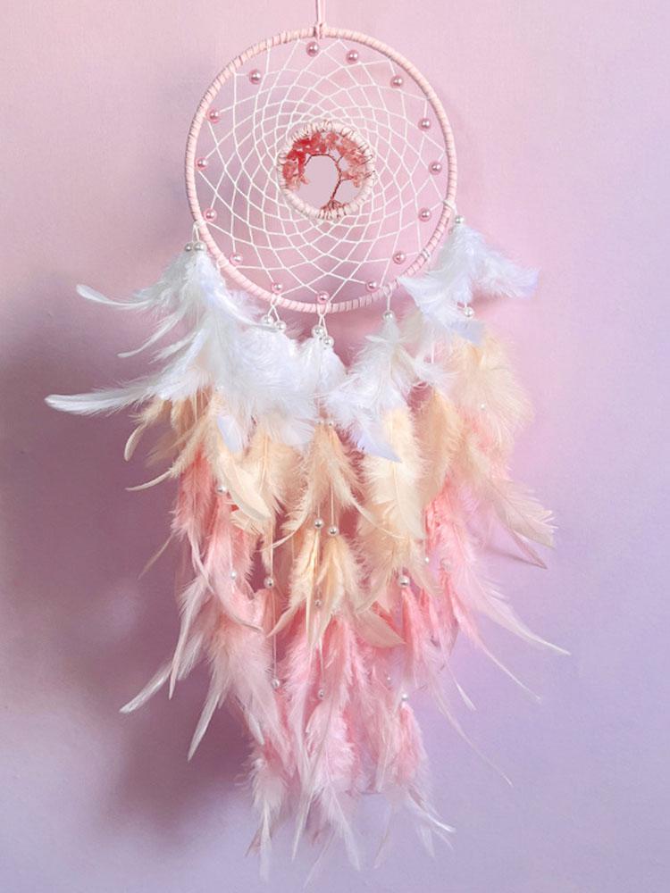 

Crystal Stone Hand-woven Feathers Wind Chimes Dreamcatcher Bedroom Hanging Ornaments Birthday Party Gifts Home Decoration Crafts рожевий
