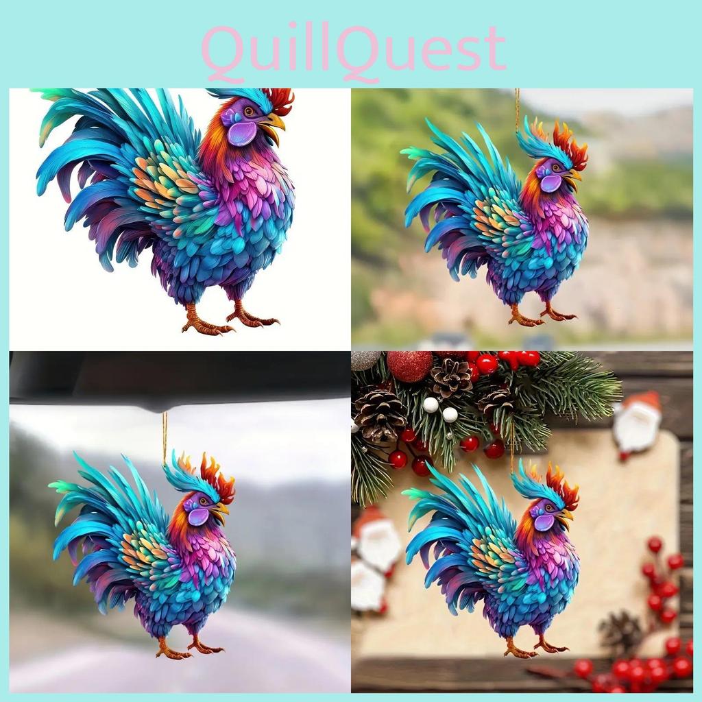 Colorful Cartoon Rooster Design Acrylic Car Pendant Decor For Interior Styling